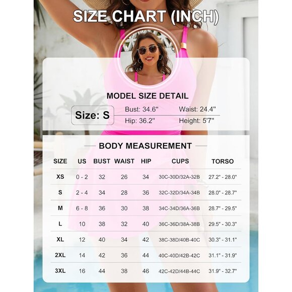 Women's Tummy Control One Piece Swimsuit Long Torso Bathing Suit for Summer - Picture 6 of 6